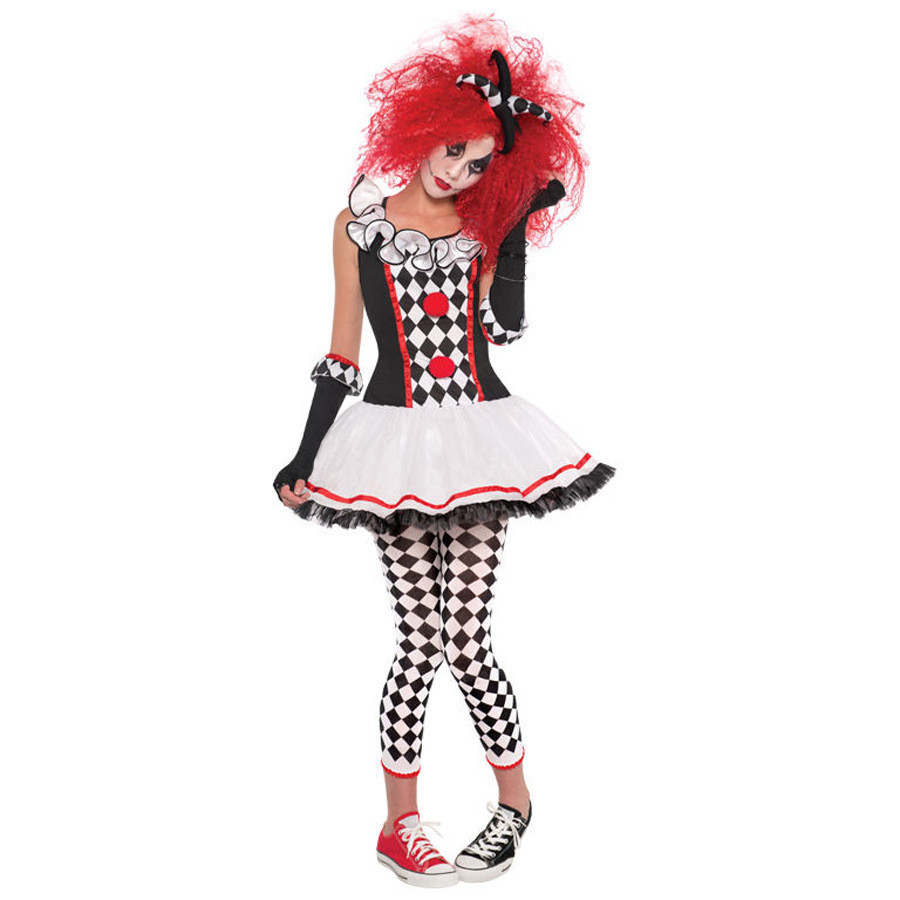 Women’s Evil Jester Costume Halloween Joker Clown Monster Cosplay Costume Scary Fancy Dress alx