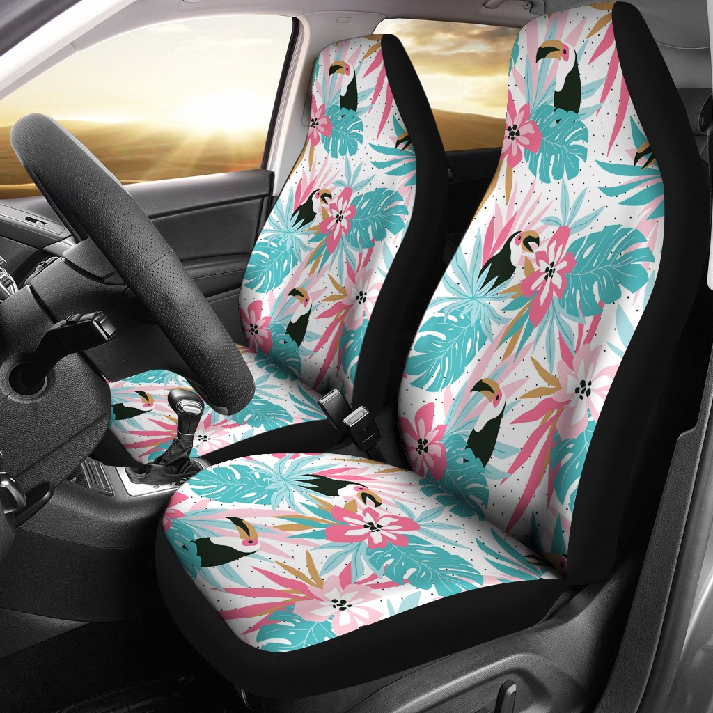 Toucan Tropical Flower Leave Pattern  Universal Fit Car Seat Covers