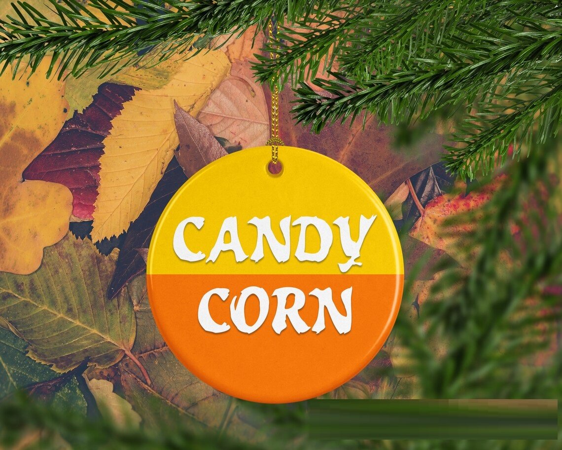 Candy Corn Orange Yellow White Happy Halloween Tree Ornament Decorations Halloween Decorations Halloween Decor Ceramic Ornament