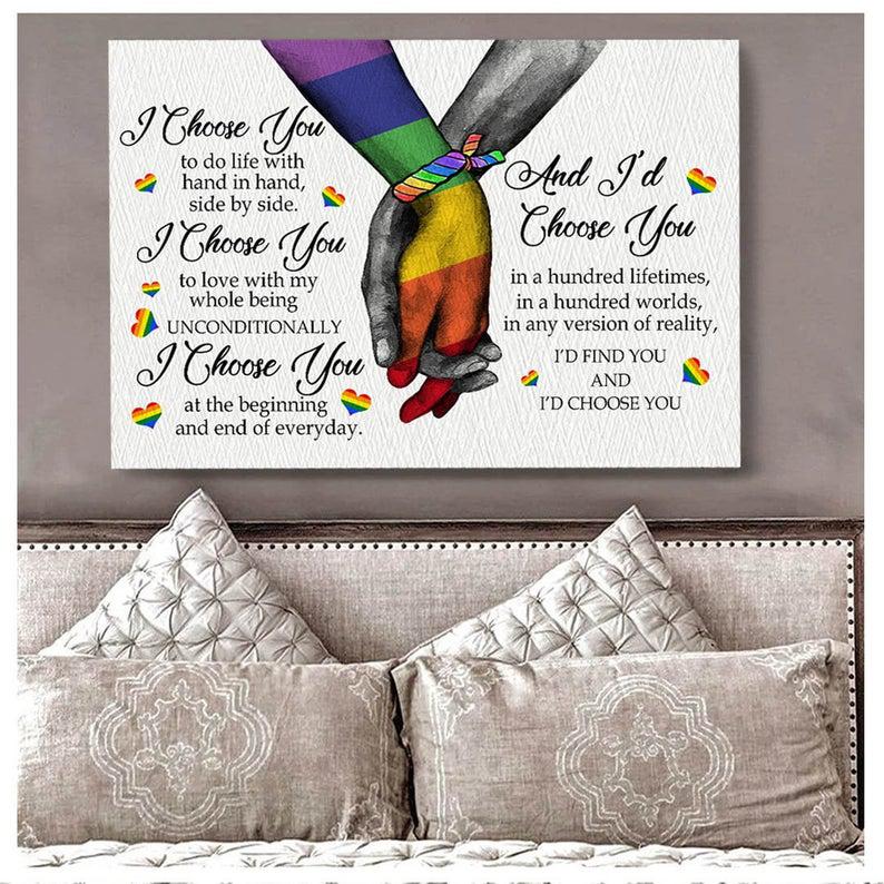 I Choose You Lgbt Couple Poster, Lgbt Rainbow Hand In Hand Print, Gift For Lgbt Couple, Hand In Hand Together, Lgbt Couple Wall Decor Poster