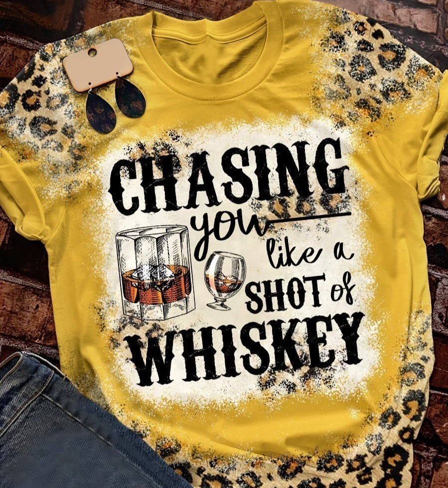 Whiskey Leopard T-Shirt – Chasing 3D Hoodies Long Sleeve Birthday Present For Men Women – T240