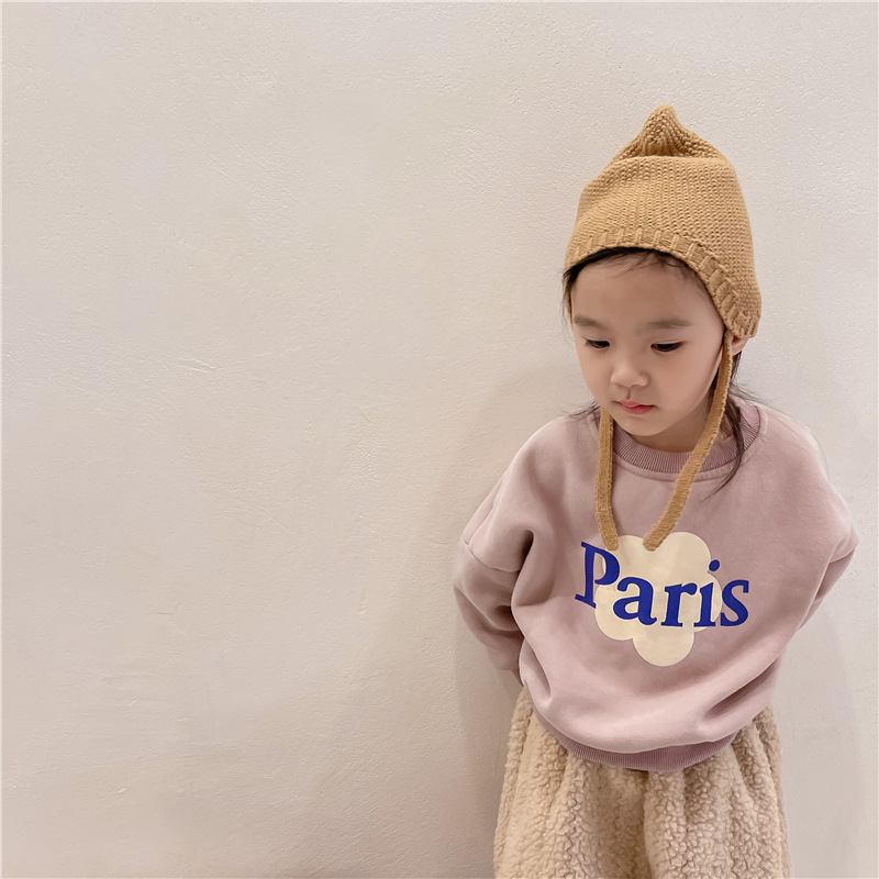 2021 New Winter Korean Style Children Sweatshirts Letter Printed Thicken Warm Toddlers Kids Pullovers Tops alx