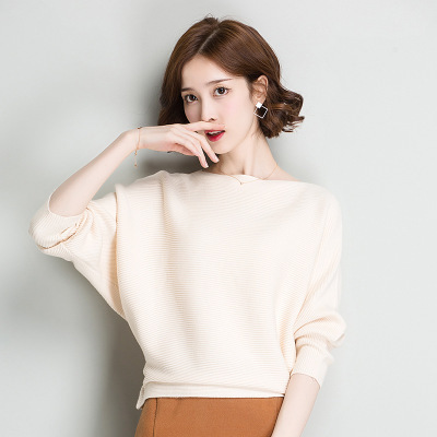 15 Colors Women Knitted Long Batwing Sleeves Loose Sweater Autumn Outstreet High Stretch Knitwear Wide Collar Pullover Knits alx