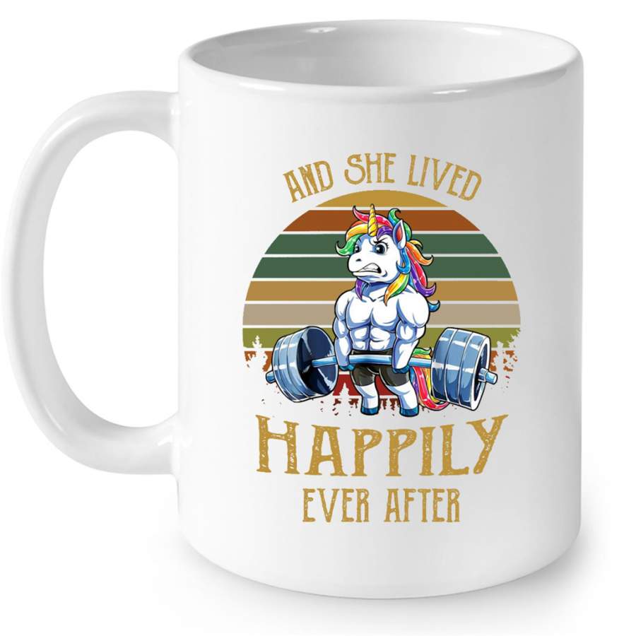 And She Lived Happily Ever After. Unicorn Weightlifting Fitness Gym, Classic Vintage – Full-Wrap Coffee White Mug