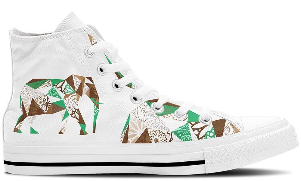 Mosaic Elephant White High Top Shoes Sneakers