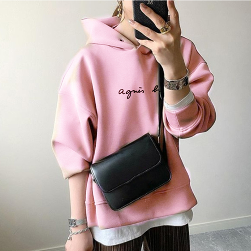 Women’s Sweatshirt Hooded Letter Print Loose Long Sleeve Pullover Korean Japanese Fashion Ladies Sport Style Hoodies Casual Tops alx