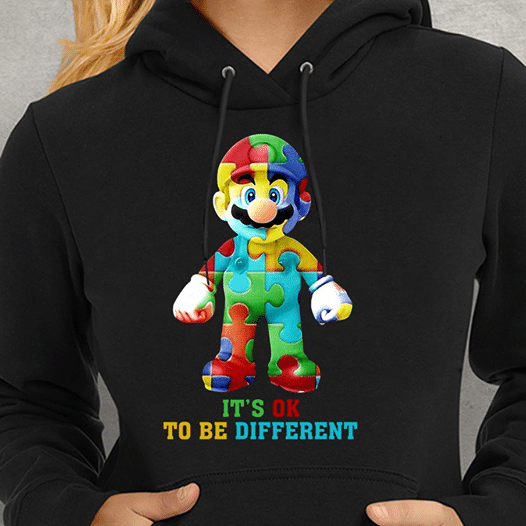 Autism Awareness Super Mario It’S Ok To Be Different T Shirt Hoodie Sweater  Size S-5Xl