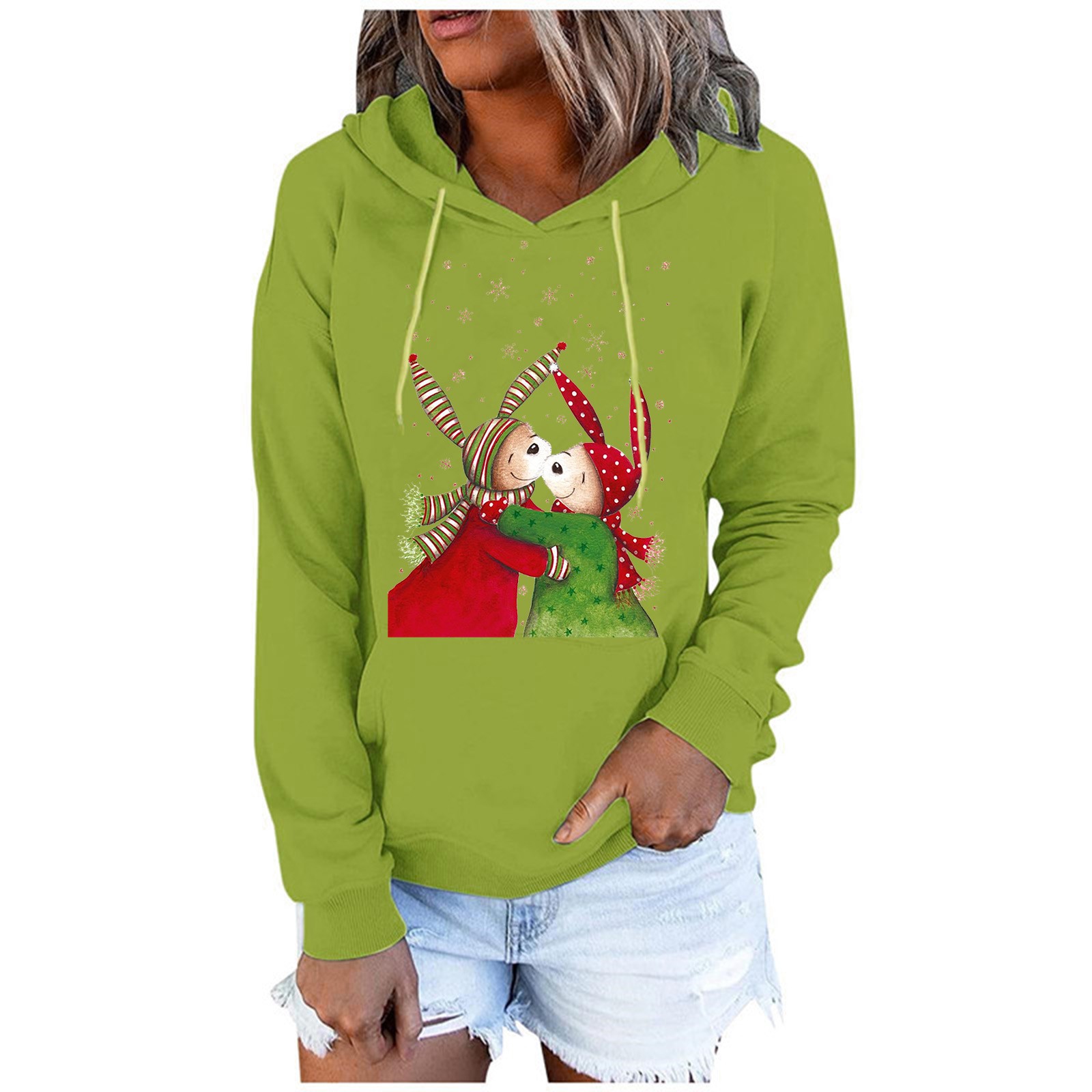 Womens Casual Hoodie Christmas Cute Animal Print Sweatshirt Long Sleeve Drawstring Sweatshirt Top Hoodie Fleece Hoodies Women alx