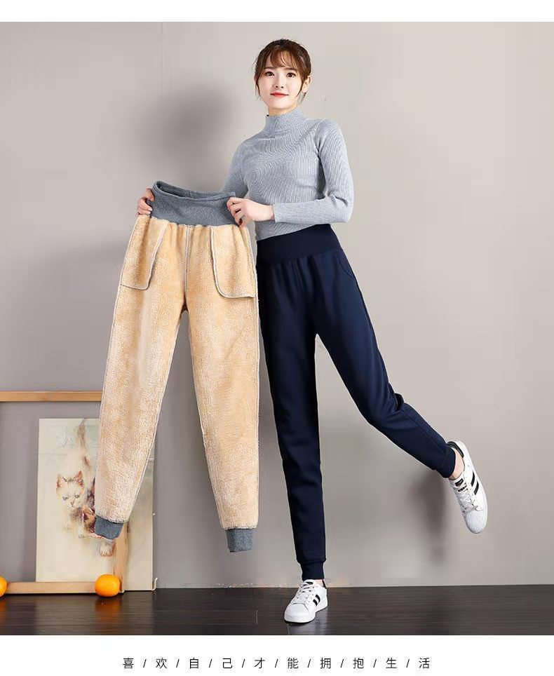 2022 Women Winter Lamb Fur Cashmere Slim Pants Casual Women Warm Pants Harem Pants Thick Lined Fleece Sweatpants Trousers 5XL alx