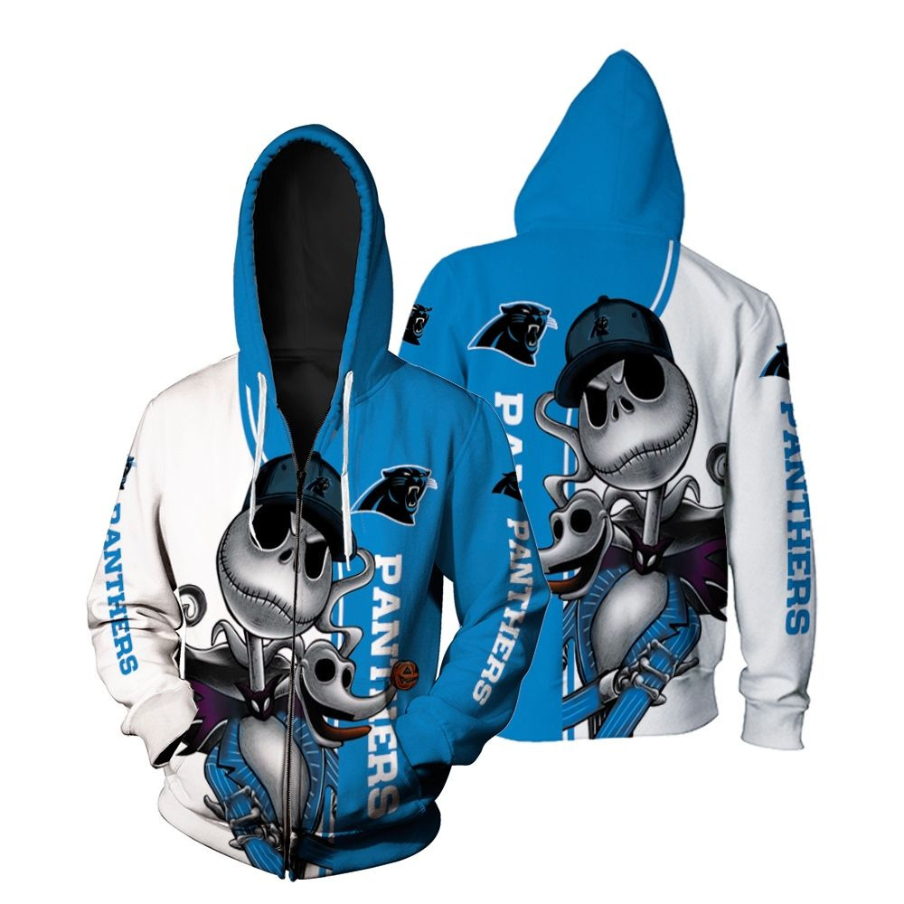 Carolina Panthers Jack Skellington And Zero Zip Hoodie