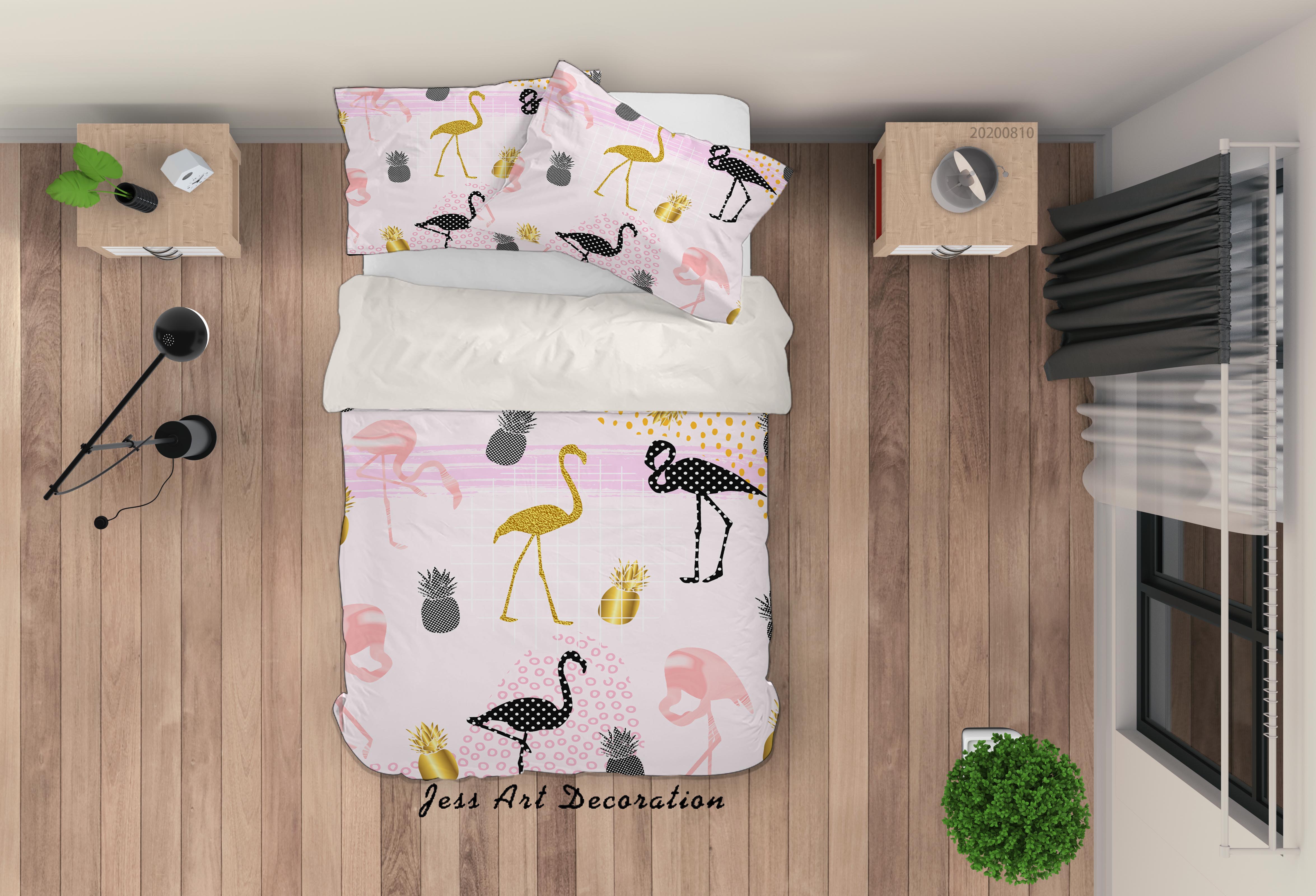 3D Flamingo Animal Pink Quilt Cover Set Bedding Set Duvet Cover Pillowcases Lxl