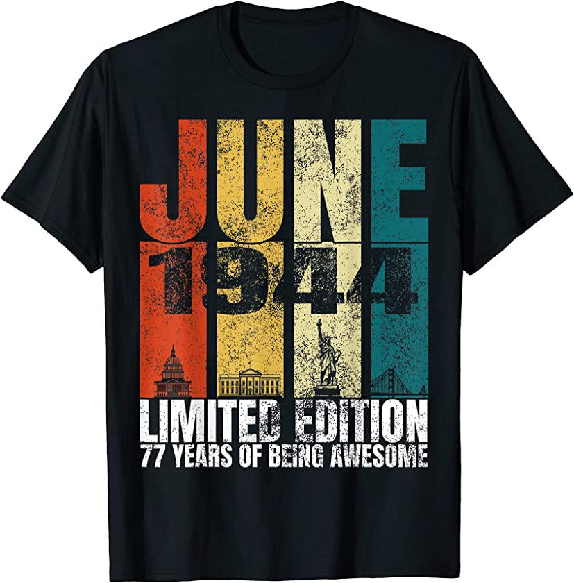 Vintage June 1944 Bday Costume 77 Years Old 77th Birthday T-Shirt