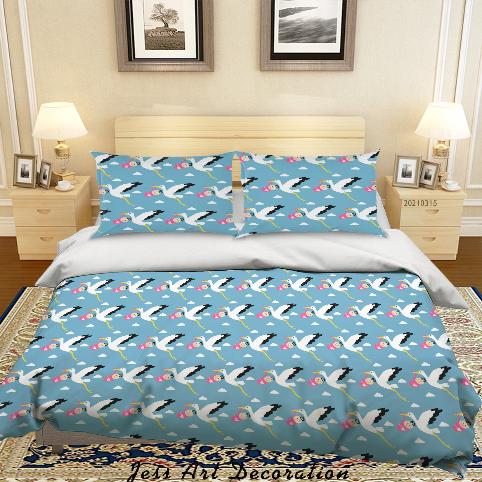 3D Cartoon Animal Crane Blue Quilt Cover Set Bedding Set Duvet Cover Pillowcases 53