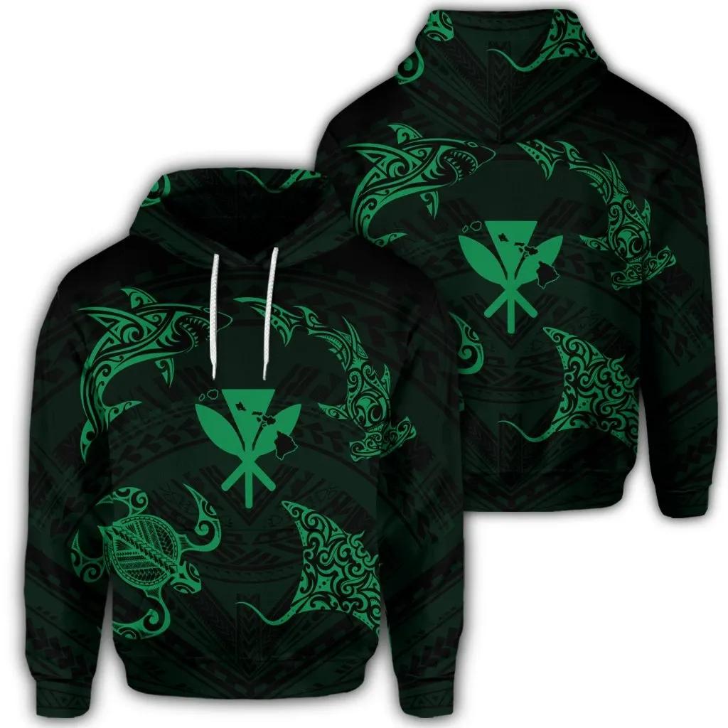 Alohawaii Hoodie – Polynesian Turtle Hammerhead Shark Ray Kanaka Hawaiian Hoodie Circle Green – Ah – J5R