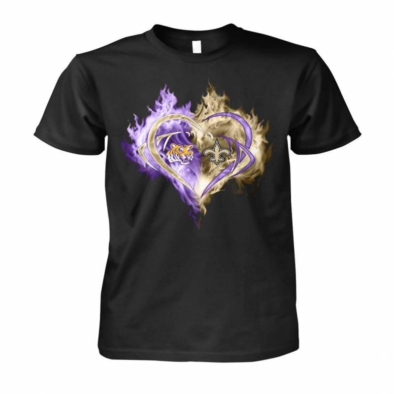 New Orleans Saints Vs Lsu Tigers Love Heart Men And Women T Shirt S-5Xl