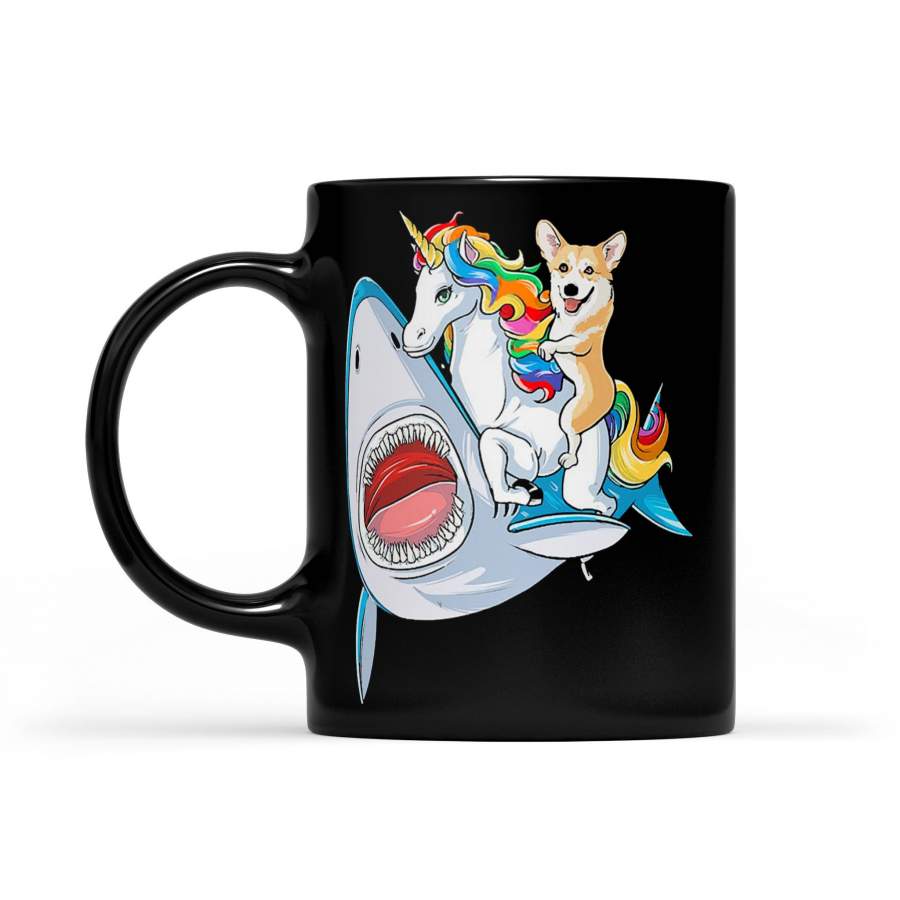 Corgi Shark Unicorn Friends – Black Mug