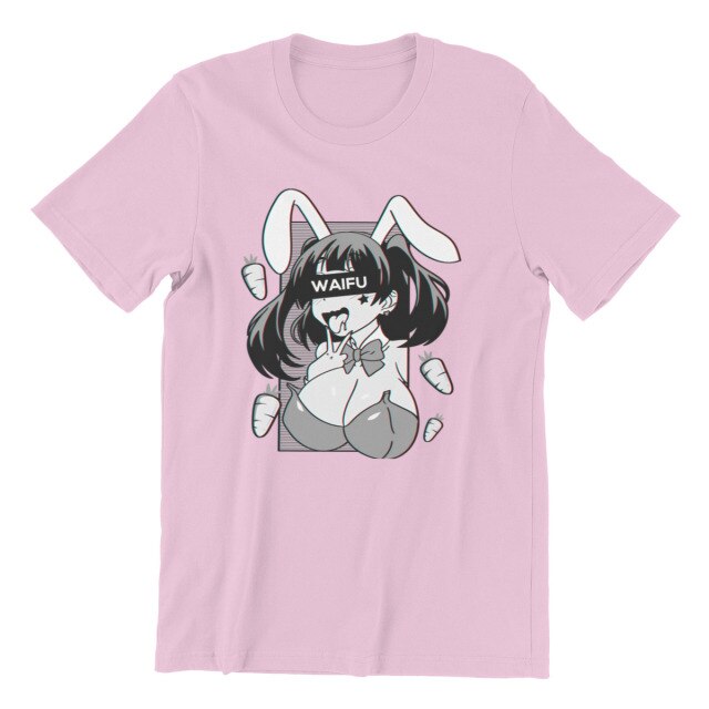 Men’S T-Shirt Ahegao Waifu Material Anime Bunny