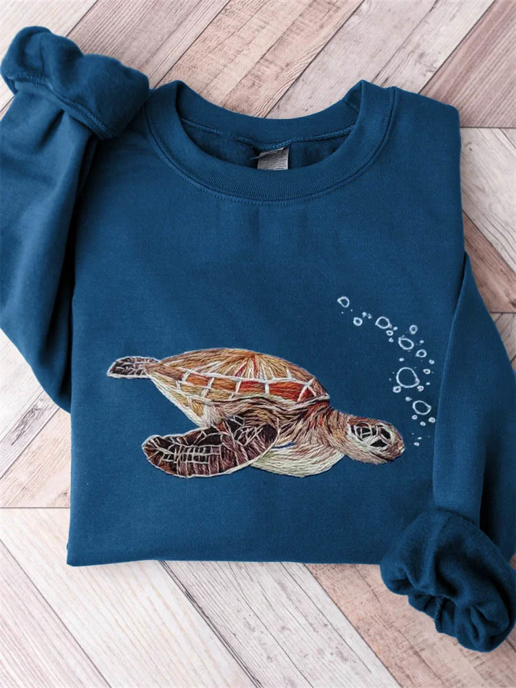 Sea Turtle With Bubbles Print Comfy Sweatshirt