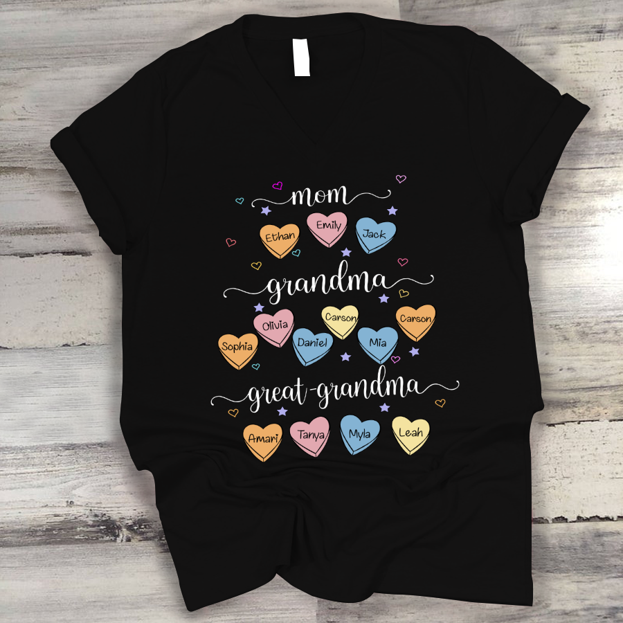 Mom Grandma And Great Grandma Hearts V-Neck