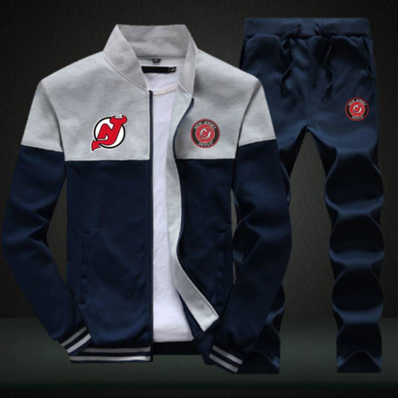 New Jersey Devils Sweatshirt +Sweatpants Mens Clothing 2 Pieces Sets Slim Tracksuit