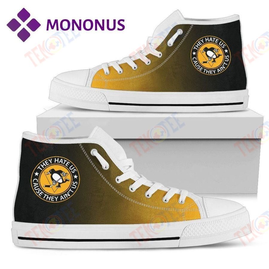 Mens Womens They Hate Us Cause They Ain T Us Pittsburgh Penguins High Top Shoes White TDT112