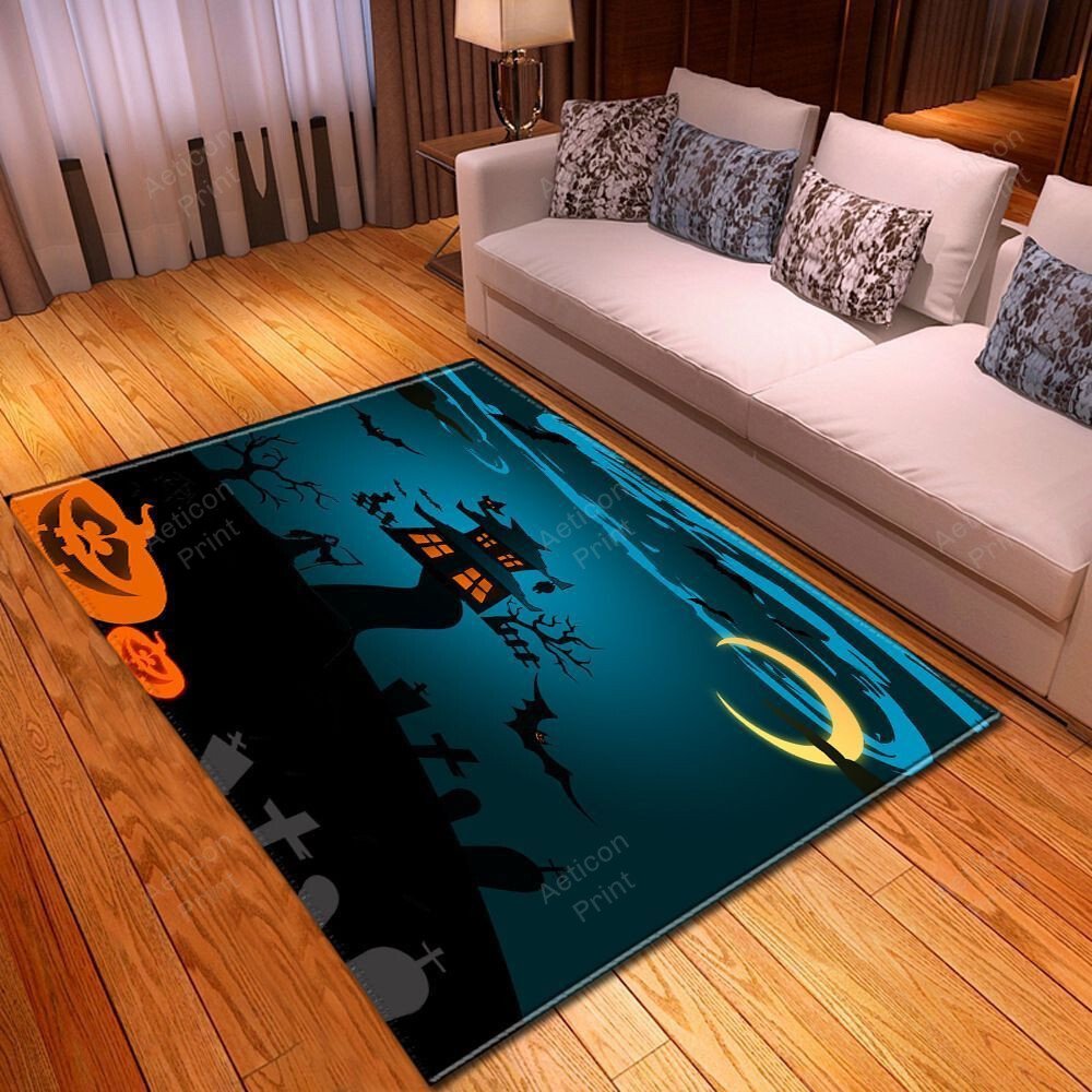 Happy Halloween Witch Pumpkin Vampire Zoombie Bats Area Rug Carpet Vintage Home Decor Gift Idea Carpet