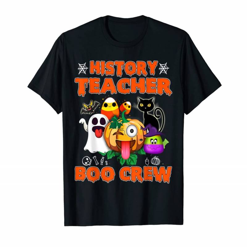 Black Cat Pumpkin Candy Ghost Shirt History Teacher Boo Crew