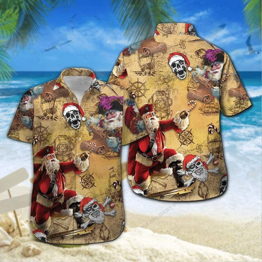 Hawaii Aloha Shirts Pirate Skull Santa Claus Christmas Ha54411