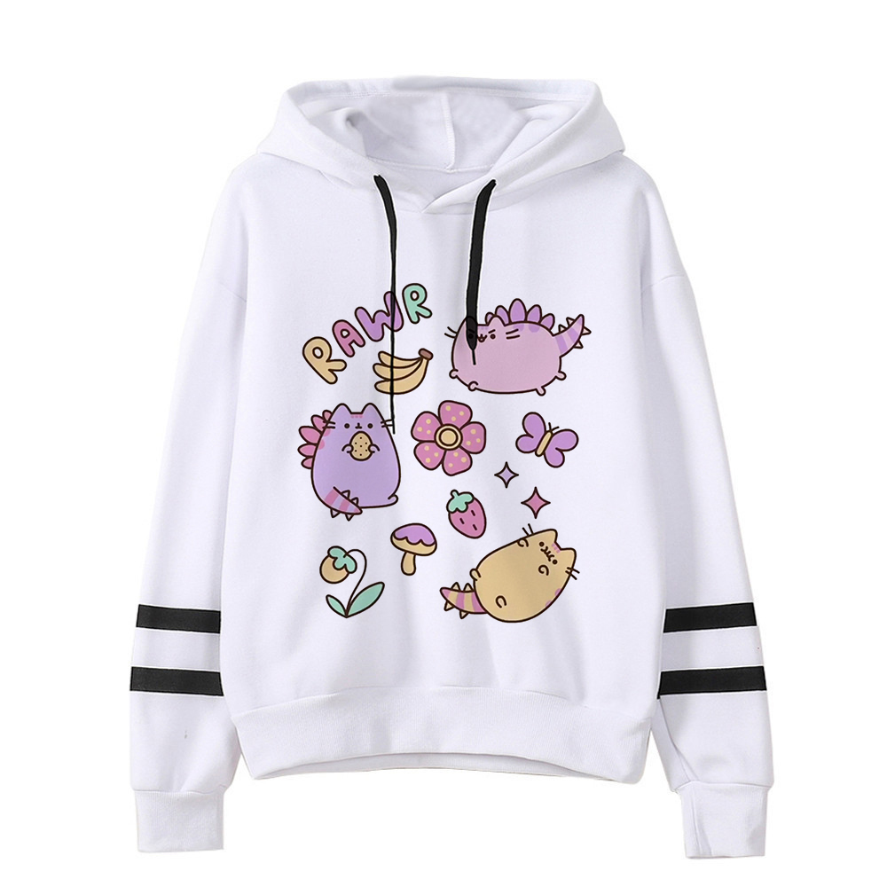 Women Ullzang Cute Cat Funny Cartoon Sweatshirt Pusheen Cat Kawaii Harajuku Korean Style Hoodies Graphic Fashion Hoody Female alx