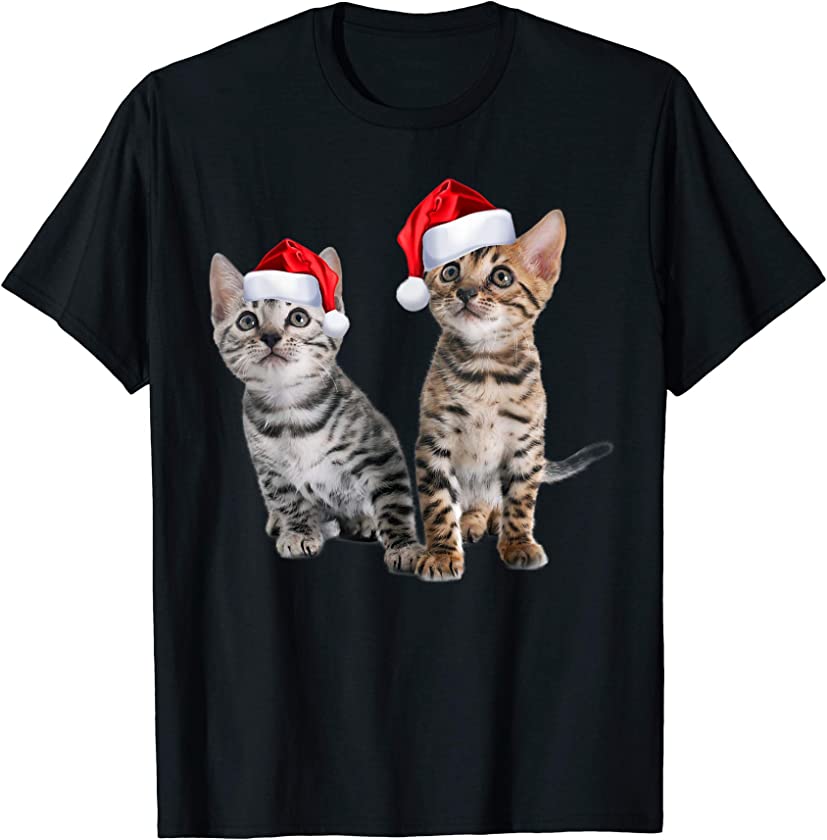 Bengal Kitten Shirt Cute Santa Hat Funny Cat Christmas Gift T-Shirt