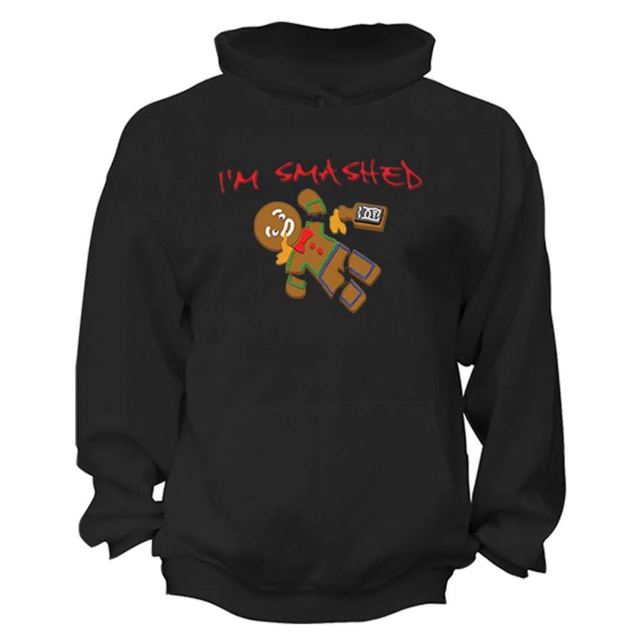 XtraFly Apparel Gingerbread I’m Smashed Ugly Christmas Hooded-Sweatshirt Pullover Hoodie