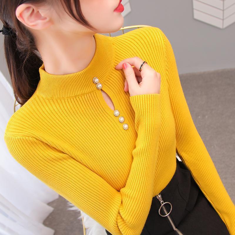 Sweater Pullover2022 Top Half High Collar Undercoat in Autumn and Winter Women Long Sleeve with Knitwear Hollow out Sweater alx