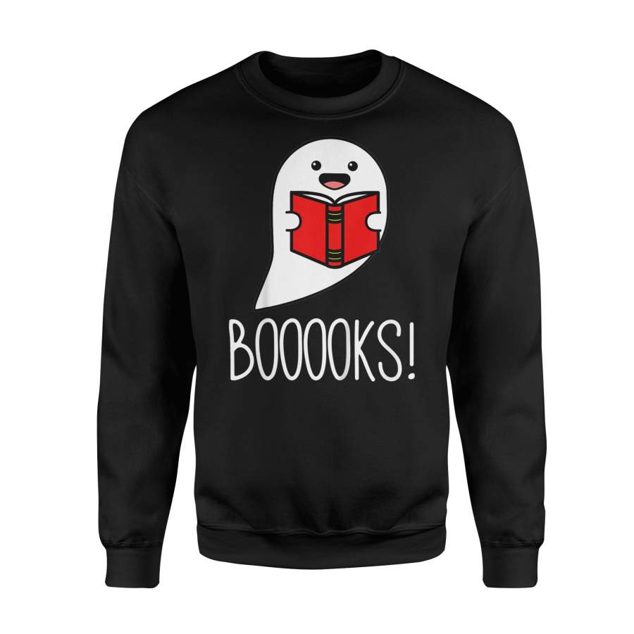 Booooks, Funny Halloween, Cute Ghost Reading Library Books png – Premium Fleece Sweatshirt