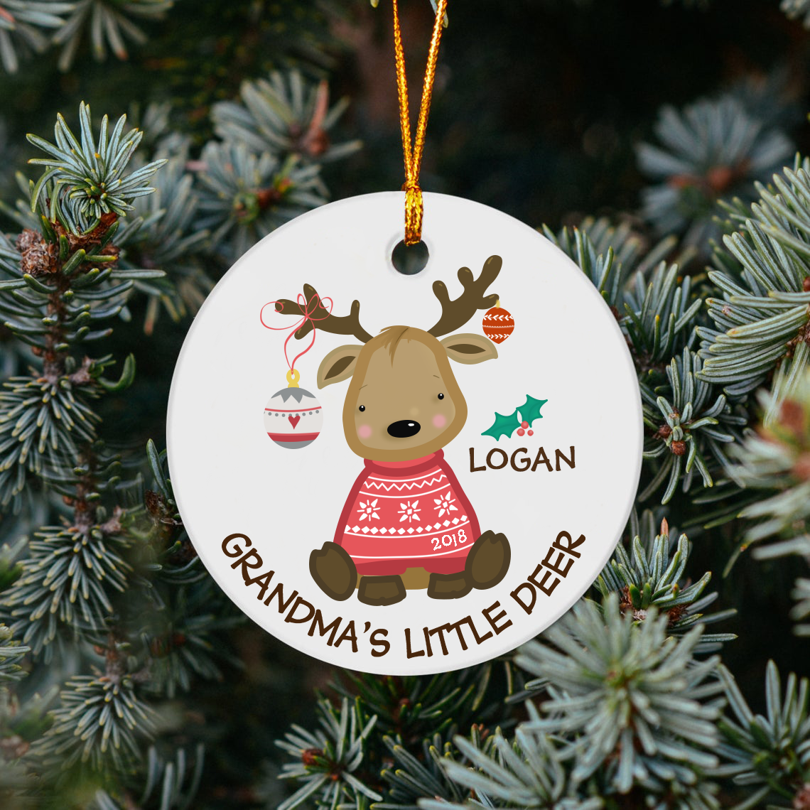 Grandma’S Little Deer With Grandkid Christmas Ornament