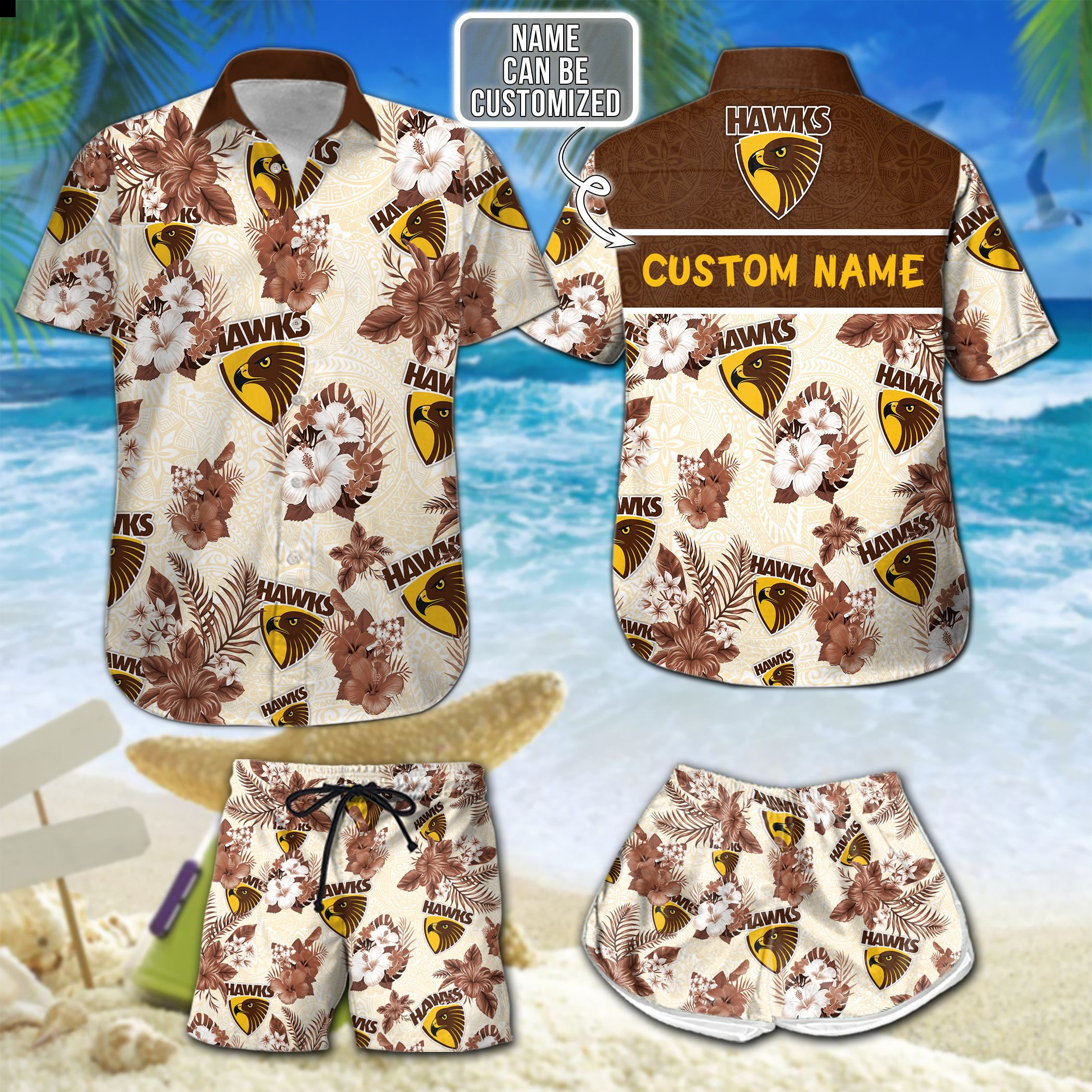 Phuc Personalized Hawthorn Football Club Hawaiian Shirt And Shorts Afl Hawaiian Ha72774