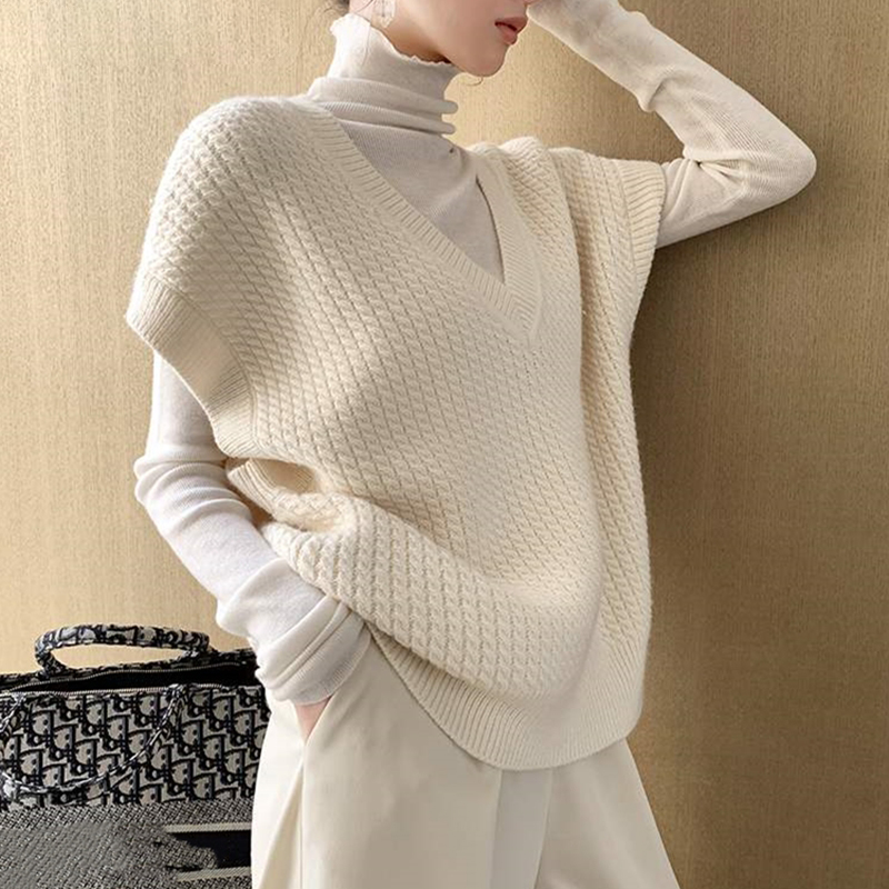 VmewSher New Autumn Women Sweater Vest Solid Pullovers Office Lady Elegant Sleeveless Knit Tops Vintage Knitwear Waistcoat 2021 alx