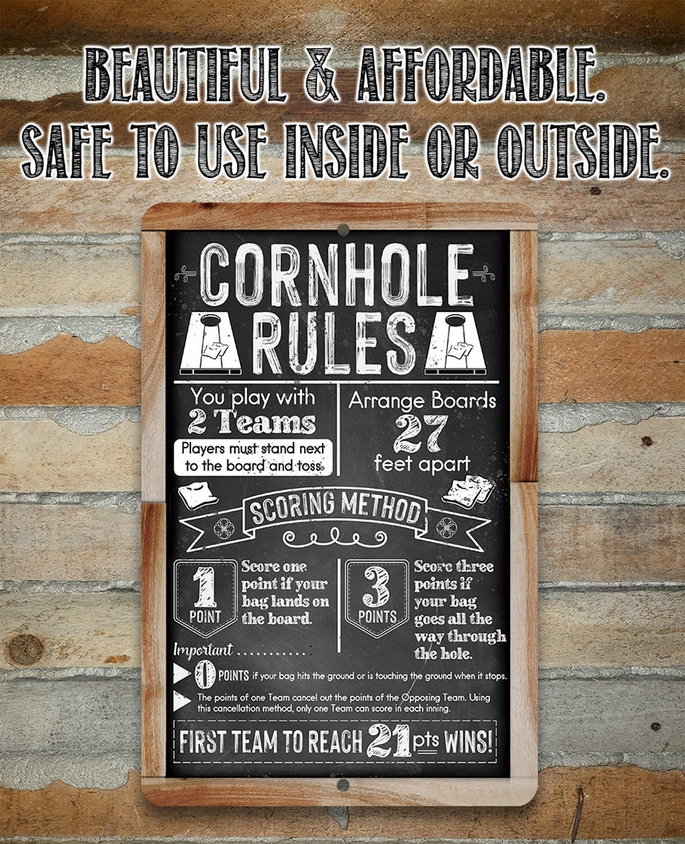 Cornhole Rules-Chalkboard Style – 8″ x 12″ or 12″ x 18″ Aluminum Tin Awesome Metal Poster