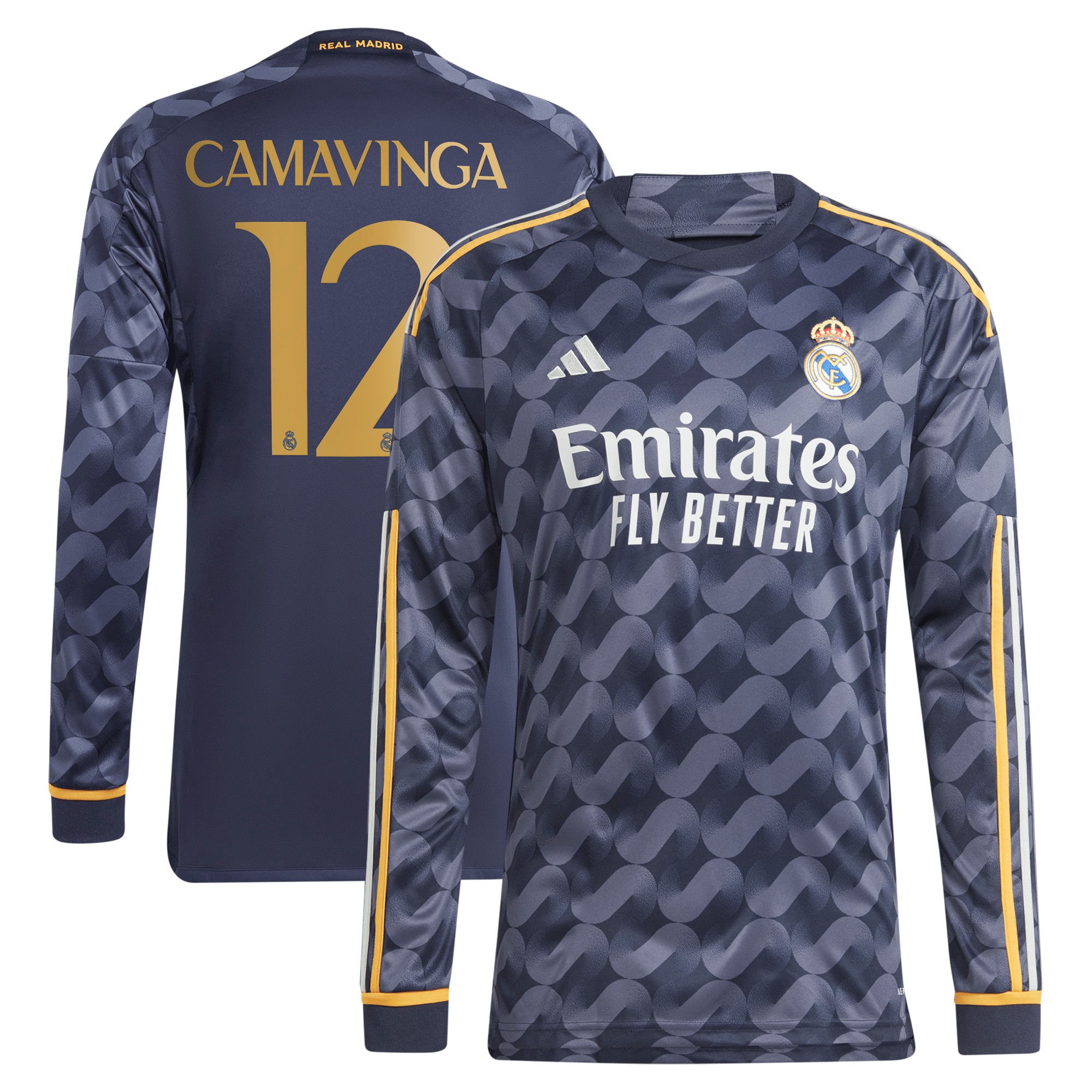 Eduardo Camavinga Real Madrid 2023/24 Away Long Sleeve Replica Player Jersey – Navy