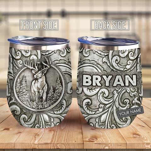 Metal Style Deer Hunting Personalized Wine Tumbler, Personalized Tumblers, Tumbler Cups, Custom Tumblers Teesummer
