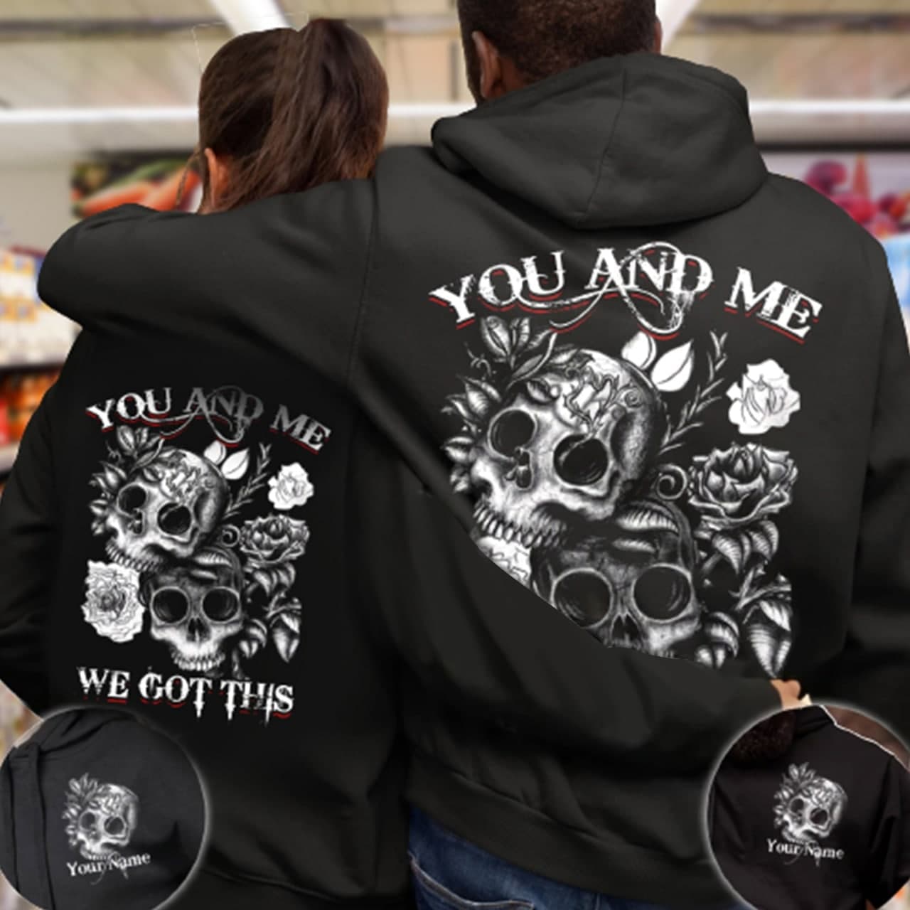 Personalized You & Me Skull Couple Hoodie, Custom Skull Couple Hoodie, Couple Hoodie, Skull Hoodie, Unisex Sweater, Sweatshirt