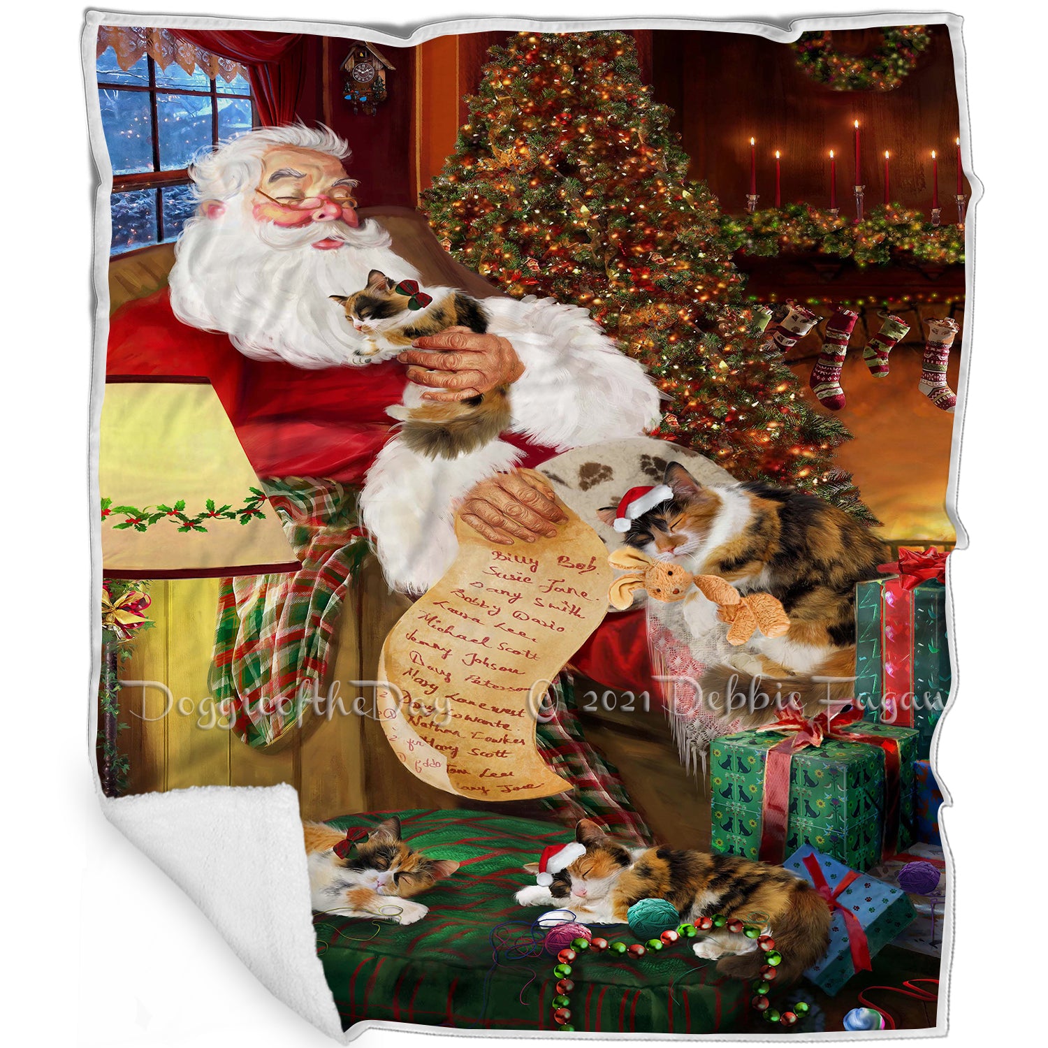 Calico Cats And Kittens Sleeping With Santa  Blanket Blnkt107958