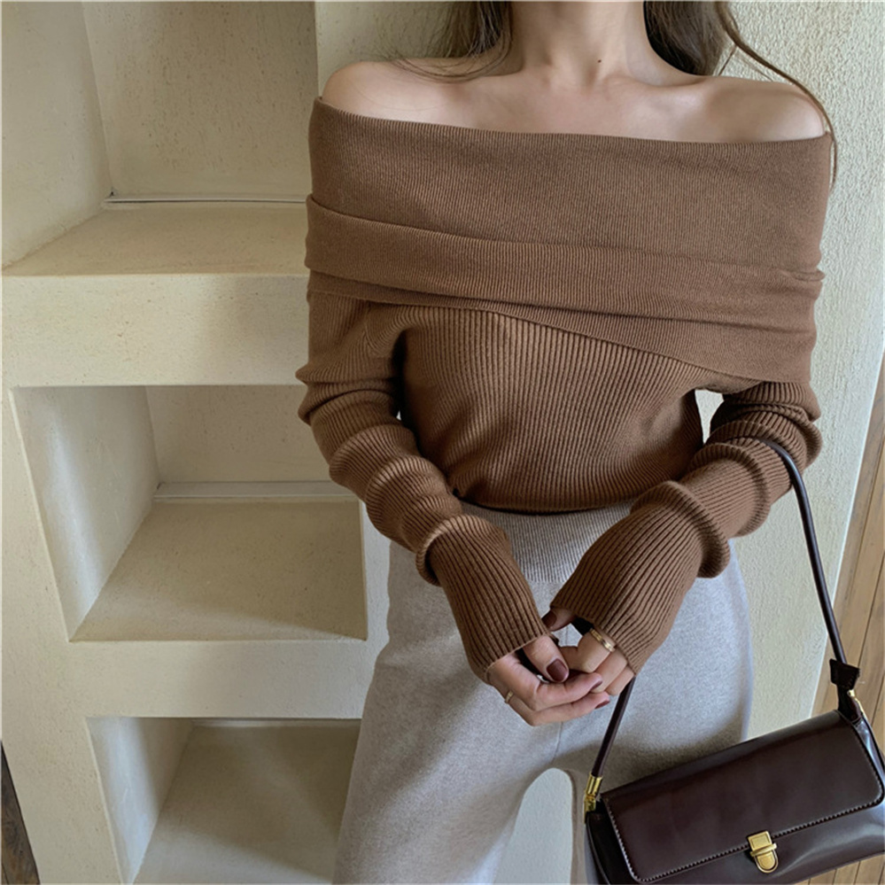 Spring and autumn fashion wild western style casual,short gentle wind thin pullover one-shoulder sweater women H1889 alx