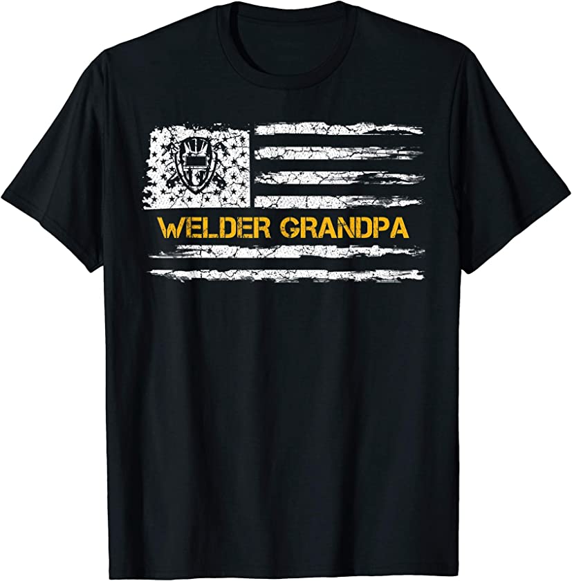 Vintage USA American Flag Welder Grandpa Welding Silhouette T-Shirt