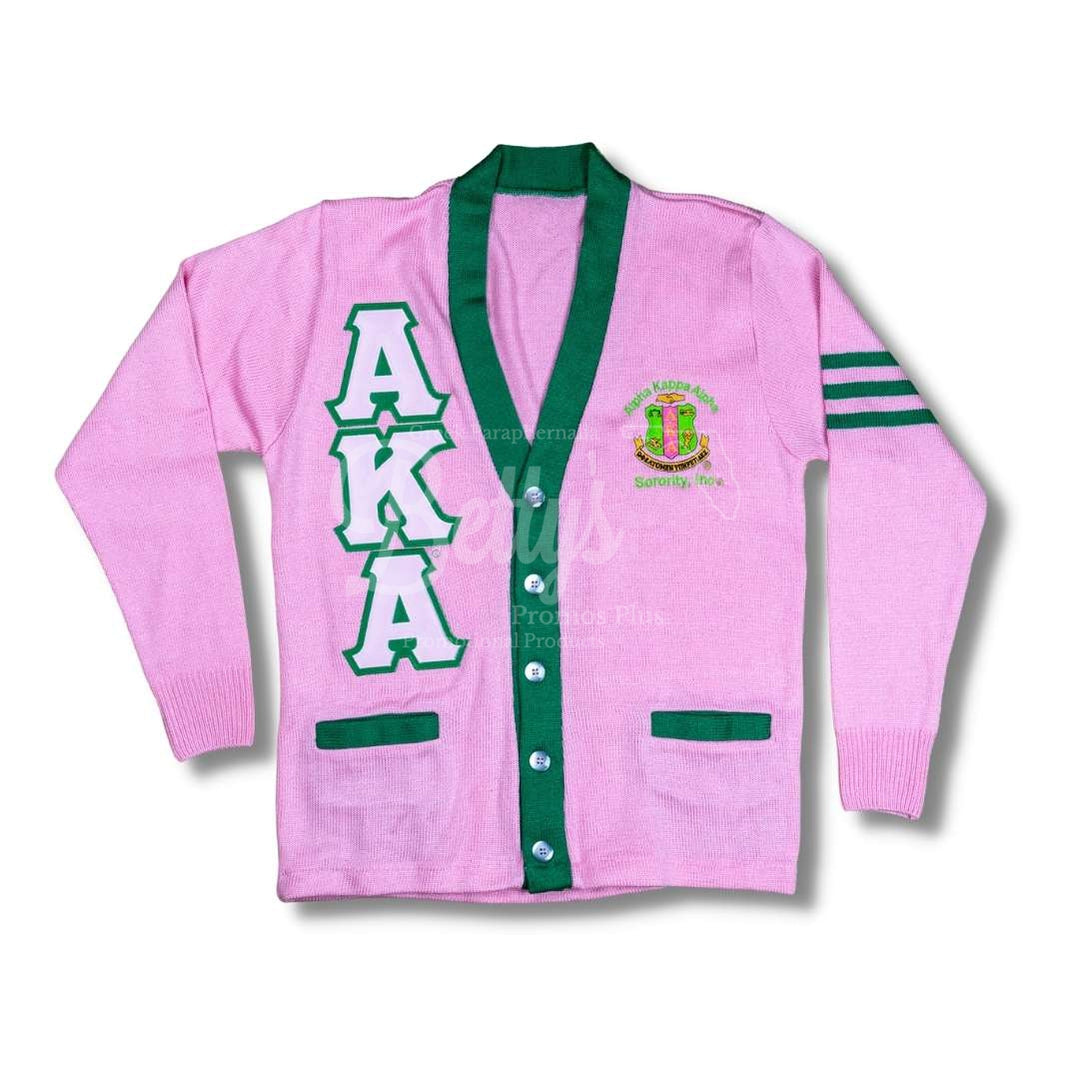 Alpha Kappa Alpha Aka Twill Embroidered Letters Cardigan Sweater With Shield