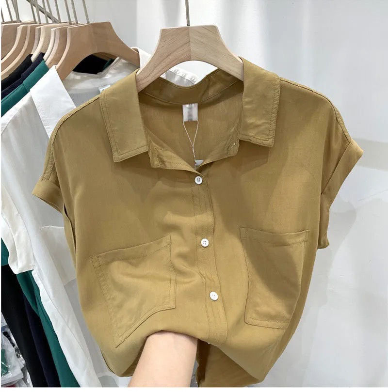 Solid Women Shirts Korean Short Sleeve Women’s Cardigan Shirt Blouses Fashion Chic Female Sun Protection Blouse 2022 Summer Top alx