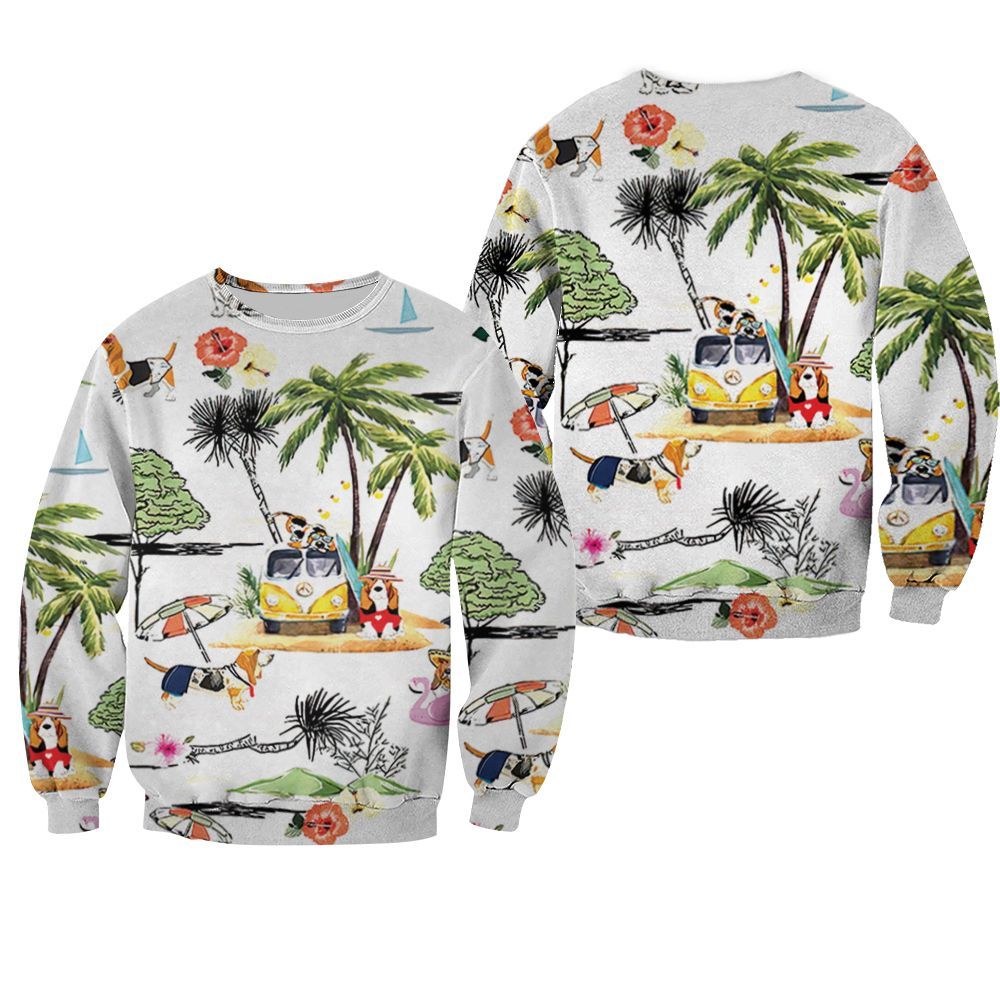 Basset Hound Hawaii Beach Retro Jersey Sweater Ha25008