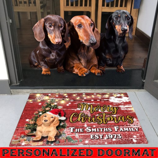 Dachshund With Merry Christmas M4 Custom Doormat All Over Printed (6228)