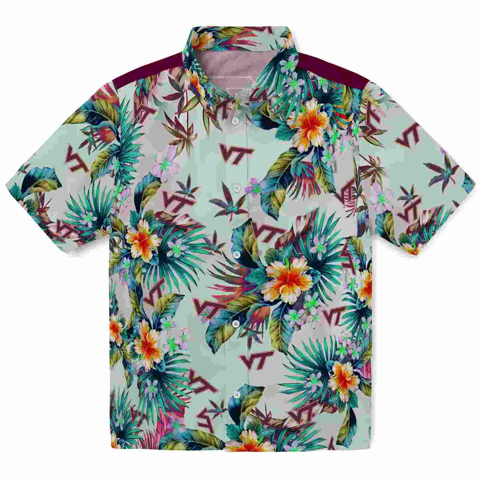 Virginia Tech Hokies Tropical Foliage Green Hawaiian Shirt