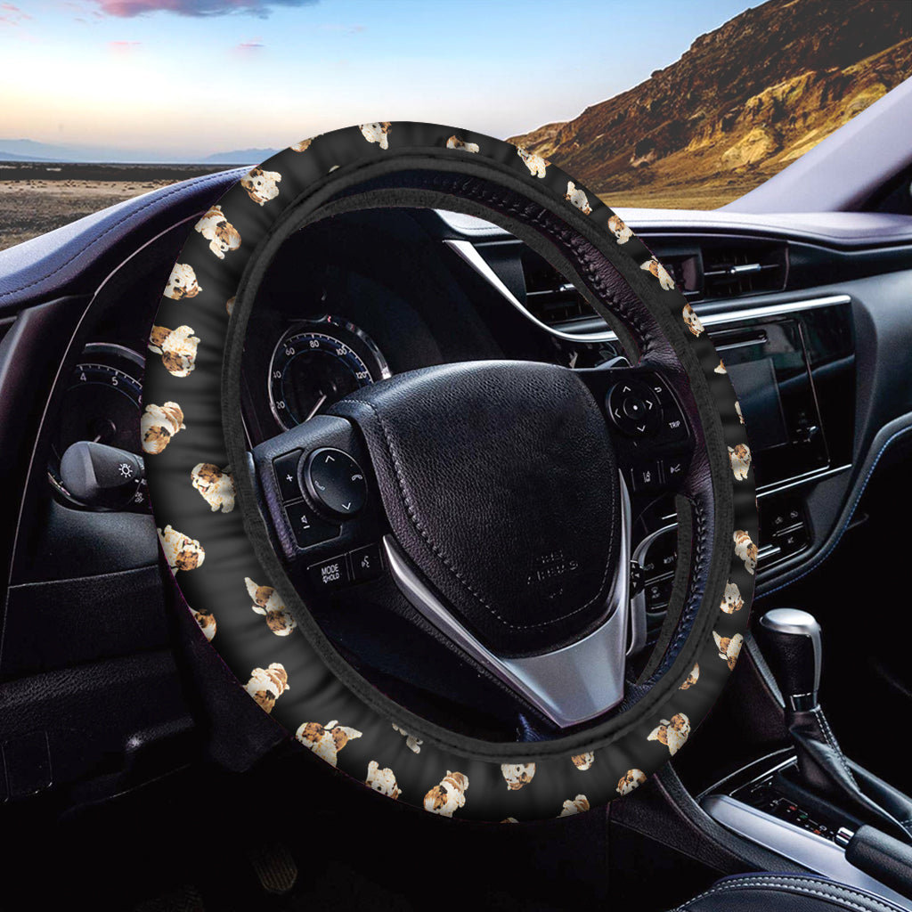 Shih Tzu Puppy Pattern Print Car Steering Wheel Cover