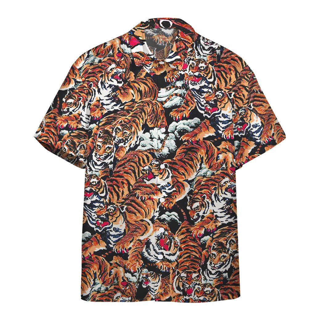 Gearhumans One Hundred Tigers Black Custom Hawaiian Shirt Ha28213